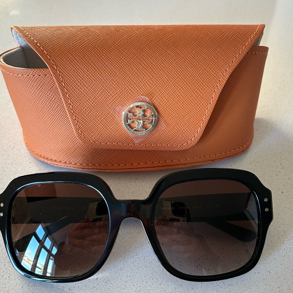 Tory Burch Black and Orange Sunglasses with Oversized Frame